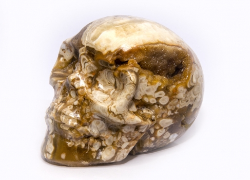 Crystal skull, amber-calcite 535 grams