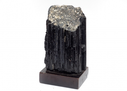 Schwarzer Turmalin/Schörl Kristall auf Holzsockel Nr. 2