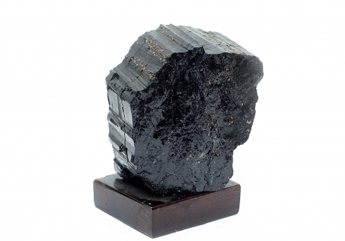 Schwarzer Turmalin/Schörl Kristall auf Holzsockel Nr. 8