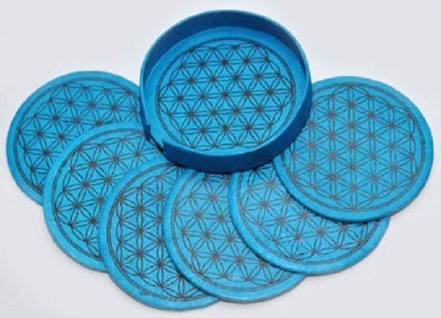 Flower of life, coasters turquoise