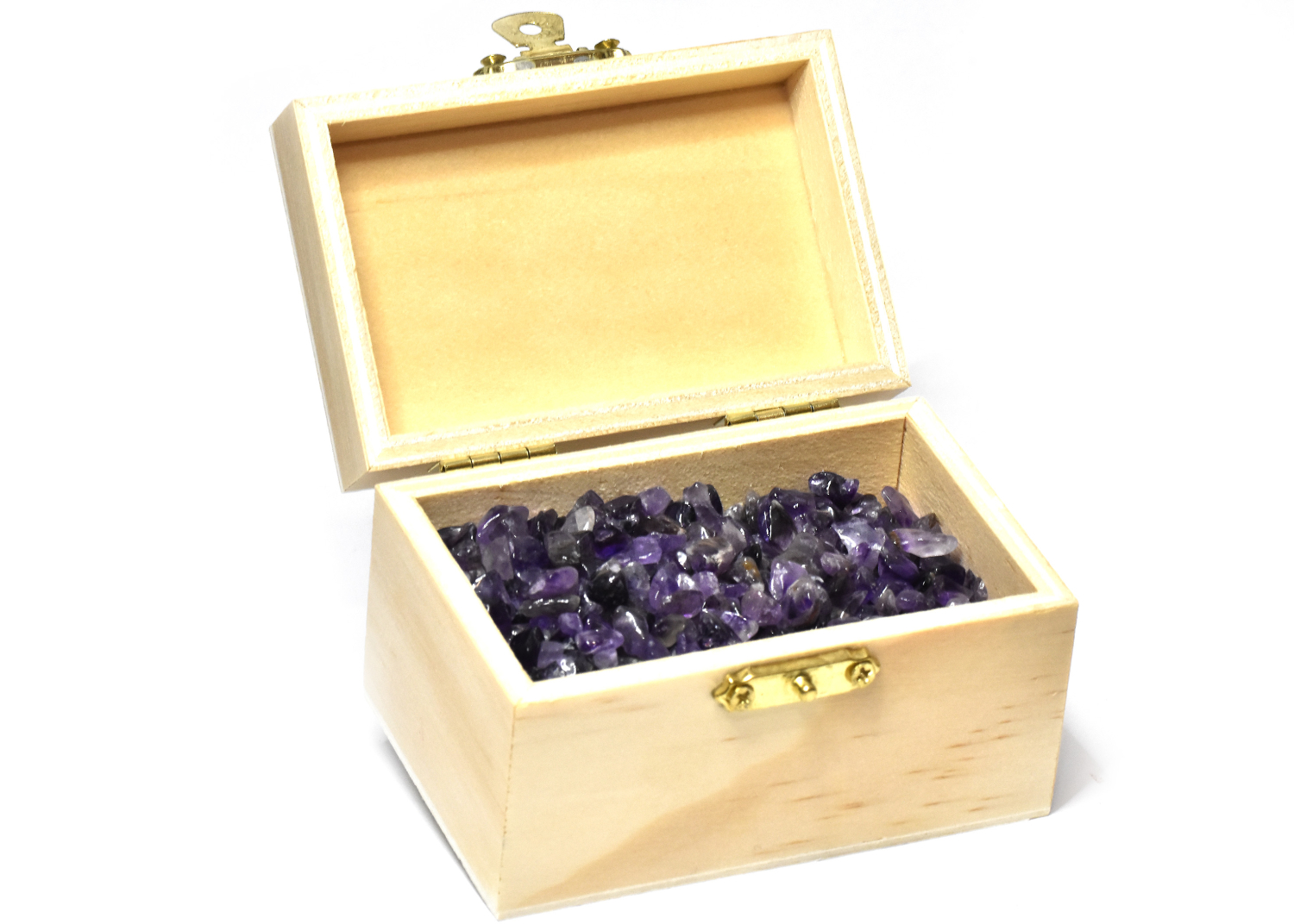 Amethyst loading stones, 200 grams in a wooden chest