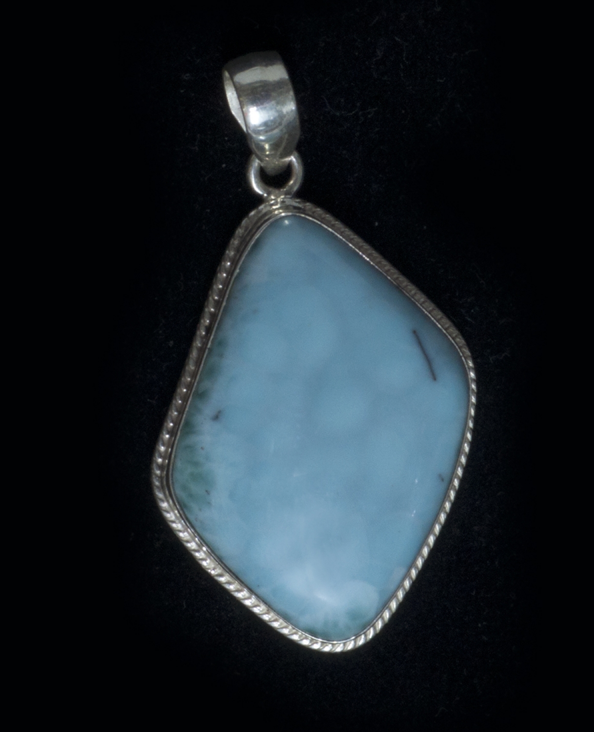 Larimar pendant no.11, set in 925 silver, 93.70 carat