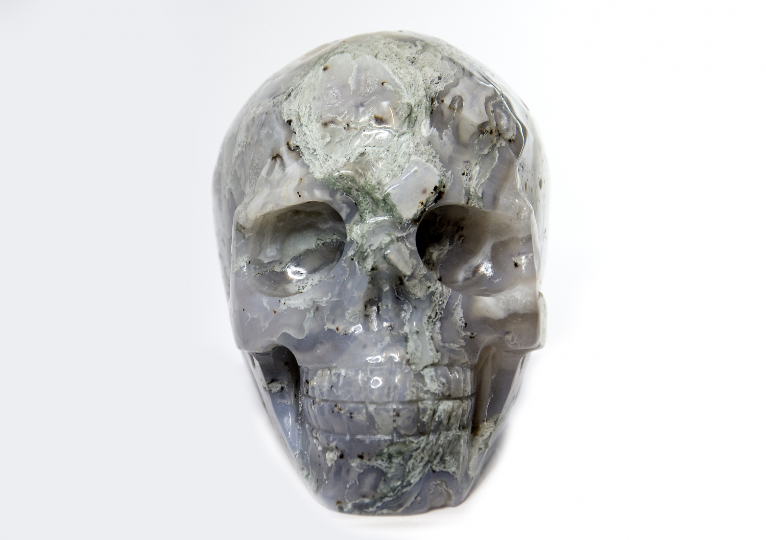 Crystal skull, skull moss agate