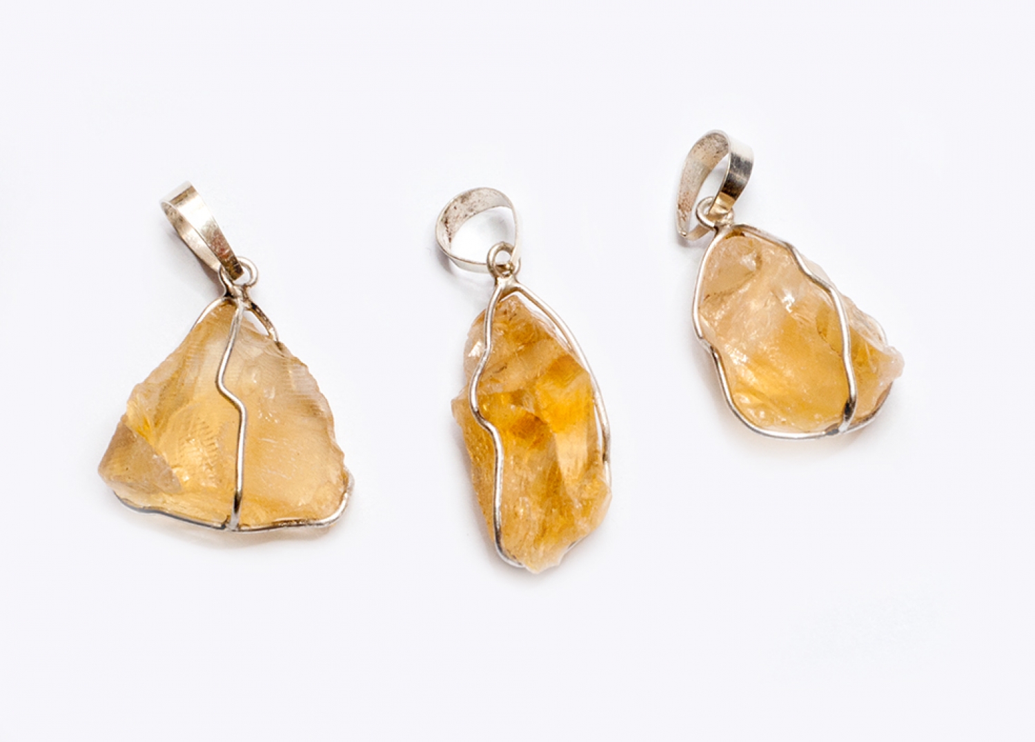 Natural citrine pendant, with silver wire