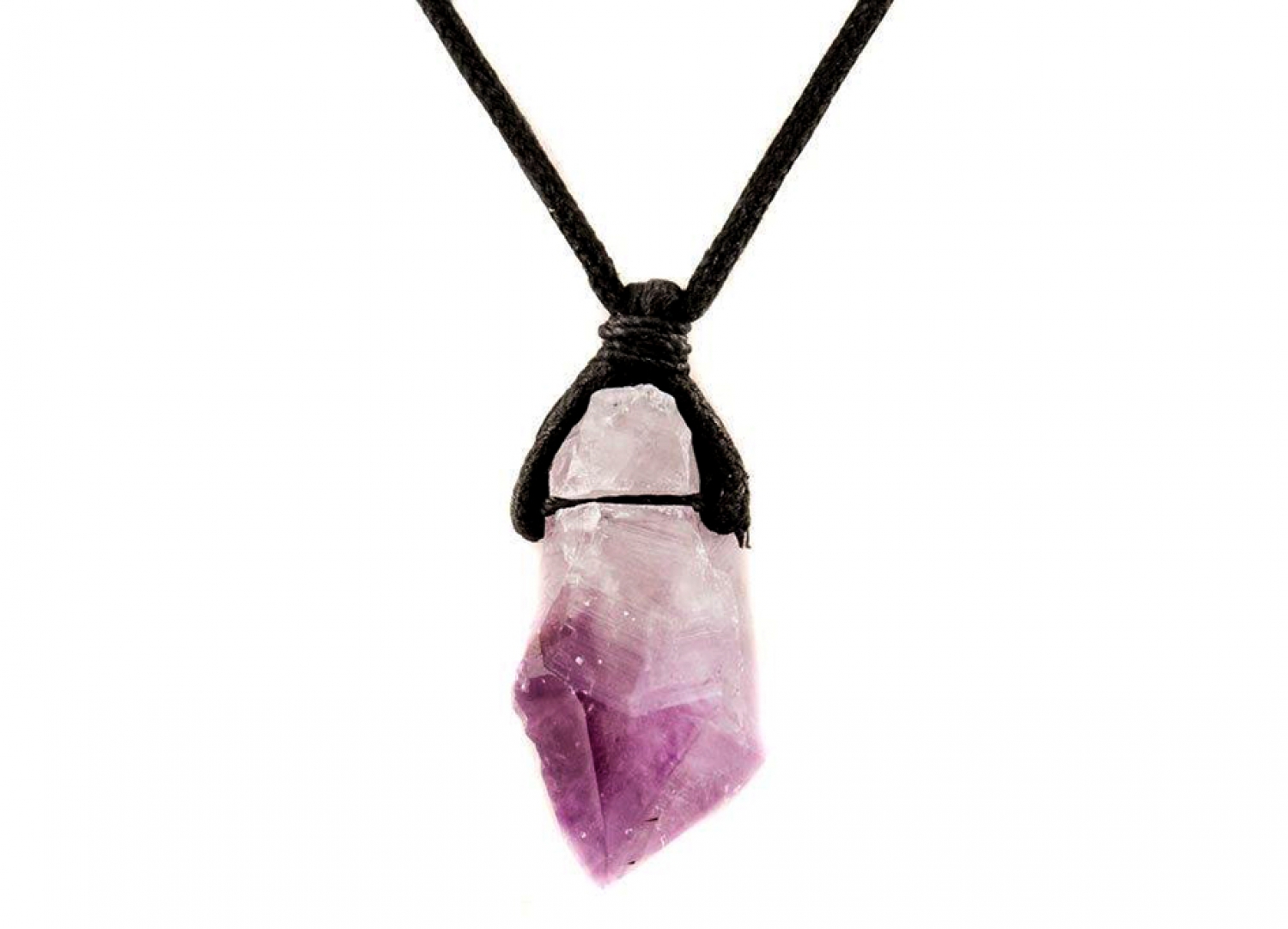 Amethyst crystal tip on the cotton ribbon