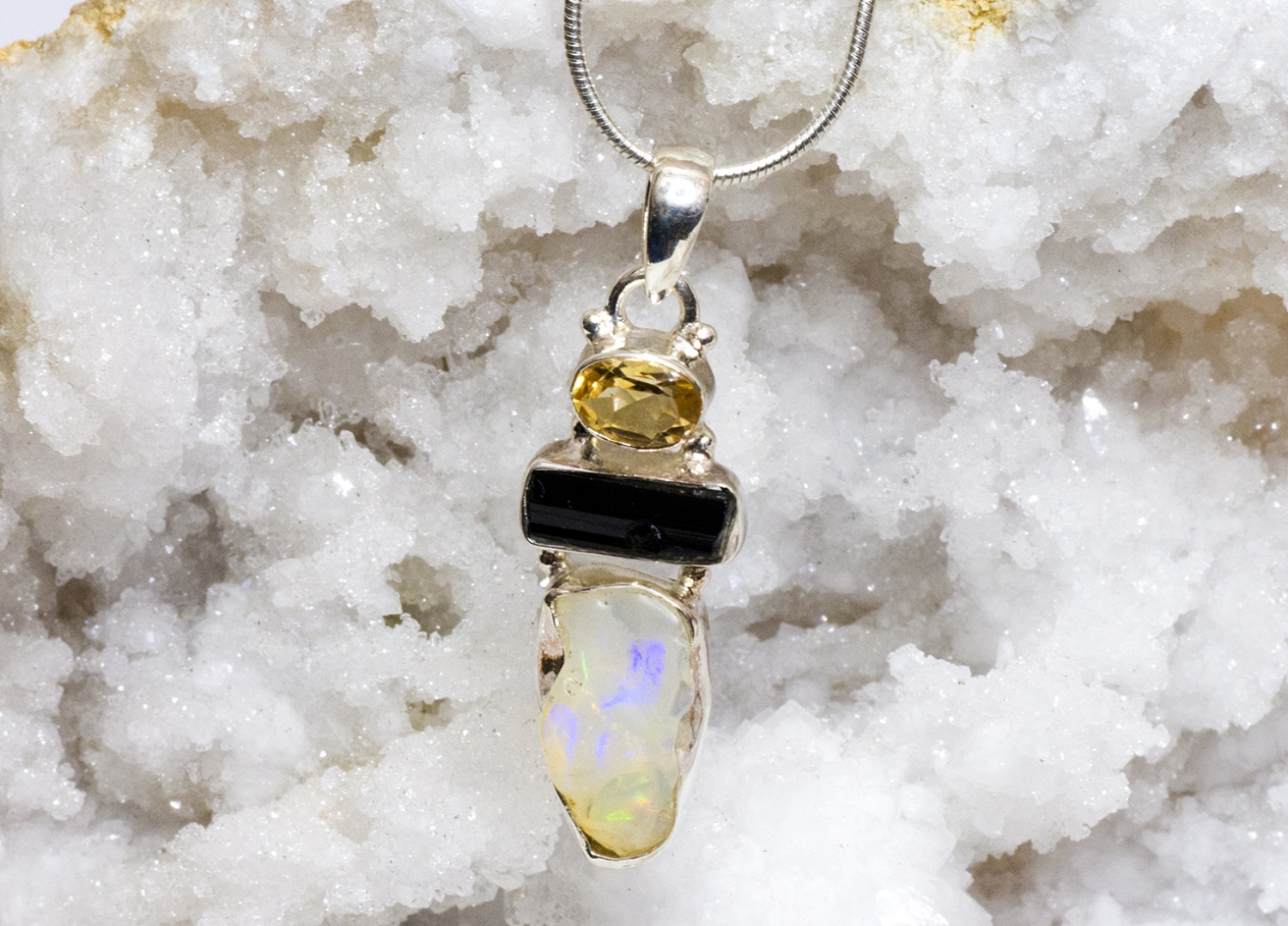 Welo Opal 9.01 carat set with tourmaline and citrine in silver